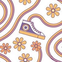 Psychedelic retro seamless tile pattern with swirling vibrant colors and trippy vintage illustrations concept as Trippy swirling colors and abstract vintage graphics create seamles Clean vector