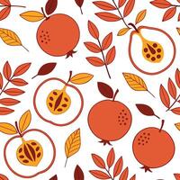 Pomegranate and apple seamless tile pattern with rich autumn tones and festive vibes concept as Pomegranates and apples in rich autumn tones create a festive seamless tile pattern Clean vector