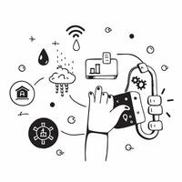 Person with smart water management system and tech overlay symbolizing water efficient home management in double exposure with copy space concept as A person intertwined with a sm Clean vector