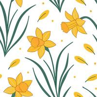 Playful daffodil seamless tile pattern with vibrant yellow petals and fresh spring vibes concept as Daffodils in vibrant yellow create a cheerful fresh seamless tile pattern with a Clean vector