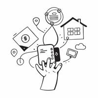 Person with smart home security and tech overlay symbolizing integrated home security in double exposure with copy space concept as A person intertwined with a smart home security Clean vector