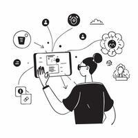 Person with smart home automation app and tech overlay symbolizing app controlled home management in double exposure with copy space concept as A person intertwined with a smart h Clean vector