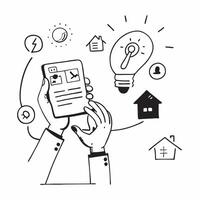 Person with smart home energy saver and digital overlay symbolizing eco friendly home management in double exposure with copy space concept as A person intertwined with a smart ho Clean vector