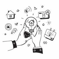Person with smart home automation system and tech overlay symbolizing full home automation in double exposure with copy space concept as A person intertwined with a smart home aut Clean vector