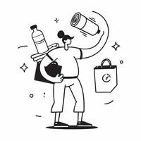 Person with lunchbox water bottle and exercise mat overlay symbolizing American health conscious workday in double exposure with copy space concept as A person intertwined with a Clean vector