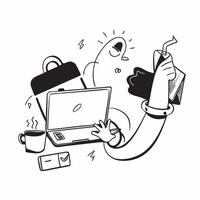 Person with laptop coffee and briefcase overlay symbolizing American professional lifestyle in double exposure with copy space concept as A person intertwined with a laptop coffee Clean vector