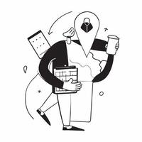 Person with laptop coffee and briefcase overlay symbolizing American professional lifestyle in double exposure with copy space concept as A person intertwined with a laptop coffee Clean Set 2 vector