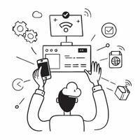 Person with digital home assistant and tech overlay symbolizing smart home automation in double exposure with copy space concept as A person intertwined with a digital home assist Clean vector