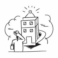Person with briefcase coffee and office building overlay symbolizing American corporate workday in double exposure with copy space concept as A person intertwined with a briefcase Clean vector