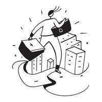 Person with briefcase documents and cityscape overlay symbolizing American urban professional lifestyle in double exposure with copy space concept as A person intertwined with a b Clean vector