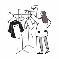 Person with clothing store changing room and price tags overlay symbolizing American fashion shopping with copy space concept as A person intertwined with a clothing store changin Clean vector