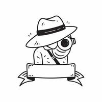Person with a zoom lens wildlife and safari hat overlay symbolizing wildlife travel photography with copy space concept as A person intertwined with a zoom lens wildlife and safar Clean vector