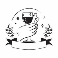 Person with a vineyard wine glass and sunset overlay symbolizing wine tourism in double exposure with copy space concept as A person intertwined with a vineyard wine glass and sun Clean vector