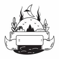 Person with a tent campfire and forest overlay symbolizing camping adventure travel with copy space concept as A person intertwined with a tent campfire and forest representing ca Clean vector