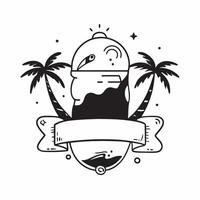 Person with a tropical island palm trees and beach towel overlay symbolizing tropical travel in double exposure with copy space concept as A person intertwined with a tropical isl Clean Set 2 vector