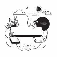 Person with a swimming pool lounge chair and sunscreen overlay symbolizing American suburban summer living in double exposure with copy space concept as A person intertwined with Clean vector