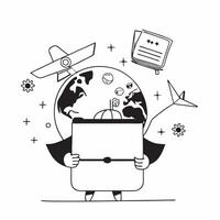 Person with a suitcase airplane and passport overlay symbolizing American travel in double exposure with copy space concept as A person intertwined with a suitcase airplane and pa Clean Set 2 vector