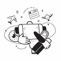 Person with a suitcase airplane and passport overlay symbolizing American travel in double exposure with copy space concept as A person intertwined with a suitcase airplane and pa Clean Set 3 vector