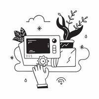 Person with a smart thermostat energy efficient home and plants overlay symbolizing eco conscious living in double exposure with copy space concept as A person intertwined with a Clean vector