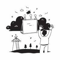 Person with a school bus backpack and school overlay symbolizing American suburban education in double exposure with copy space concept as A person intertwined with a school bus b Clean Set 2 vector