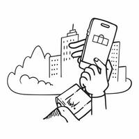 Person with a Minneapolis skyline briefcase and smartphone overlay symbolizing corporate city life in double exposure with copy space concept as A person intertwined with the Minn Clean vector