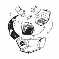 Person with a modern study room laptop and coffee mug overlay symbolizing efficient remote learning in double exposure with copy space concept as A person intertwined with a moder Clean vector