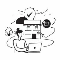 Person with a local coffee shop outdoor seating and laptop overlay symbolizing American suburban work and leisure in double exposure with copy space concept as A person intertwine Clean vector