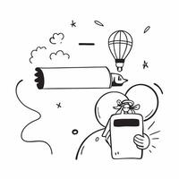 Person with a hot air balloon scenic view and binoculars overlay symbolizing scenic travel in double exposure with copy space concept as A person intertwined with a hot air balloo Clean vector