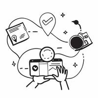 Person with a DSLR camera passport and map overlay symbolizing international travel photography with copy space concept as A person intertwined with a DSLR camera passport and map Clean vector