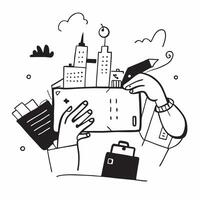 Person with a Boston cityscape tablet and briefcase overlay symbolizing academic city lifestyle in double exposure with copy space concept as A person intertwined with the Boston Clean vector