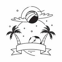 Person with a beach volleyball palm trees and ocean overlay symbolizing beach sports with copy space concept as A person intertwined with a beach volleyball palm trees and ocean r Clean vector