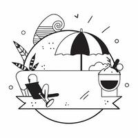 Person with a beach umbrella cocktail and lounge chair overlay symbolizing beach lounging with copy space concept as A person intertwined with a beach umbrella cocktail and lounge Clean vector