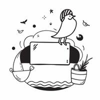 Person with a beach blanket picnic basket and seagulls overlay symbolizing beach picnic with copy space concept as A person intertwined with a beach blanket picnic basket and seag Clean vector