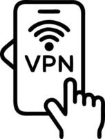 Person uses smartphone with VPN icon on screen to connect securely to virtual private network illustrating VPN protocols network security internet privacy and encrypted connections Clean vector