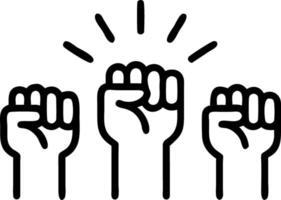 People raising fists in sunlight symbolize teamwork competition and unity to achieve shared organizational goals concept as Emphasizes energy motivation and collective strength in Clean vector