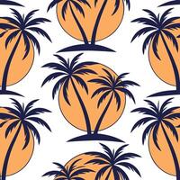 Palm trees against a setting sun seamless tile pattern with vibrant tropical hues concept as Palm trees silhouette against a setting sun with vibrant tropical hues creates a seamle Clean vector