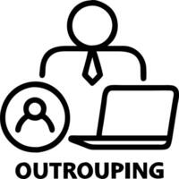 Outsourcing concept with businessman using laptop displaying outsourcing icon representing human resources and global recruitment for business operations and company growth concep Clean Set 2 vector
