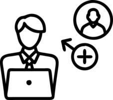 Outsourcing concept with businessman using laptop displaying outsourcing icon representing human resources and global recruitment for business operations and company growth concep Clean vector