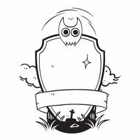 Owl and Graveyard Border with Happy Halloween Wording concept as A spooky border frame featuring an owl and a graveyard perfect for Halloween celebrations The words Happy Hallowee Clean vector
