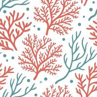 Oceanic coral and seaweed seamless tile pattern with a touch of vibrant beach colors concept as Oceanic coral and seaweed with vibrant beach colors create a lively seamless tile pa Clean vector