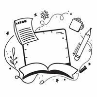 Notebook Border with Ruler and First Day of School Wording concept as An intricately designed border frame featuring an open notebook a ruler and a pencil The words First Day of S Clean Set 2 vector