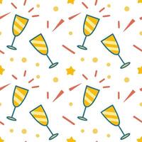 New Year seamless pattern with party poppers champagne glasses and confetti for a bright joyful New Year celebration concept as Bright New Year pattern with party poppers champagne Clean Set 2 vector
