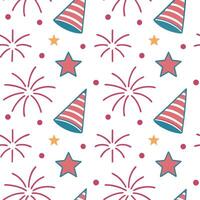 New Year seamless pattern with stars fireworks and party hats for a fun lively celebration feel concept as Fun New Year pattern with stars fireworks and party hats ideal for an ene Clean Set 2 vector
