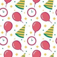 New Year seamless pattern with vibrant balloons party hats and countdown clocks for a high energy fun celebration theme concept as Fun New Year pattern with balloons party hats and Clean Set 2 vector
