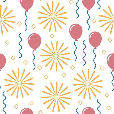 New Year seamless pattern with sparkling fireworks colorful balloons and elegant streamers for a dazzling celebration look concept as Dazzling New Year pattern with sparkling firew Clean Set 2