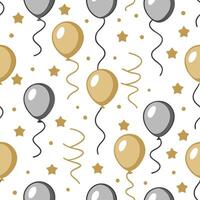 New Year seamless pattern with gold and silver balloons streamers and confetti for a glamorous holiday celebration concept as Glamorous New Year pattern with gold and silver balloo Clean Set 2 vector