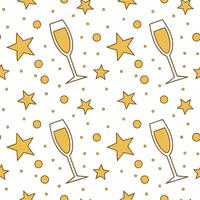 New Year seamless pattern with gold confetti sparkling stars and champagne glasses for an upscale New Year Eve look concept as Upscale New Year pattern with gold confetti sparkling Clean Set 2 vector