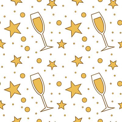 New Year seamless pattern with gold confetti sparkling stars and champagne glasses for an upscale New Year Eve look concept as Upscale New Year pattern with gold confetti sparkling Clean Set 2