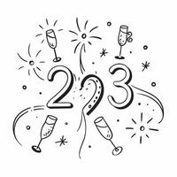 New Year seamless pattern with elegant 2023 numbers champagne flutes and fireworks for a classy celebratory design concept as Classy New Year pattern with 2023 numbers champagne fl Clean vector
