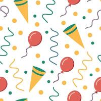 New Year seamless pattern with colorful streamers balloons and party poppers for a festive lively design concept as Lively New Year pattern with colorful streamers balloons and par Clean Set 2 vector